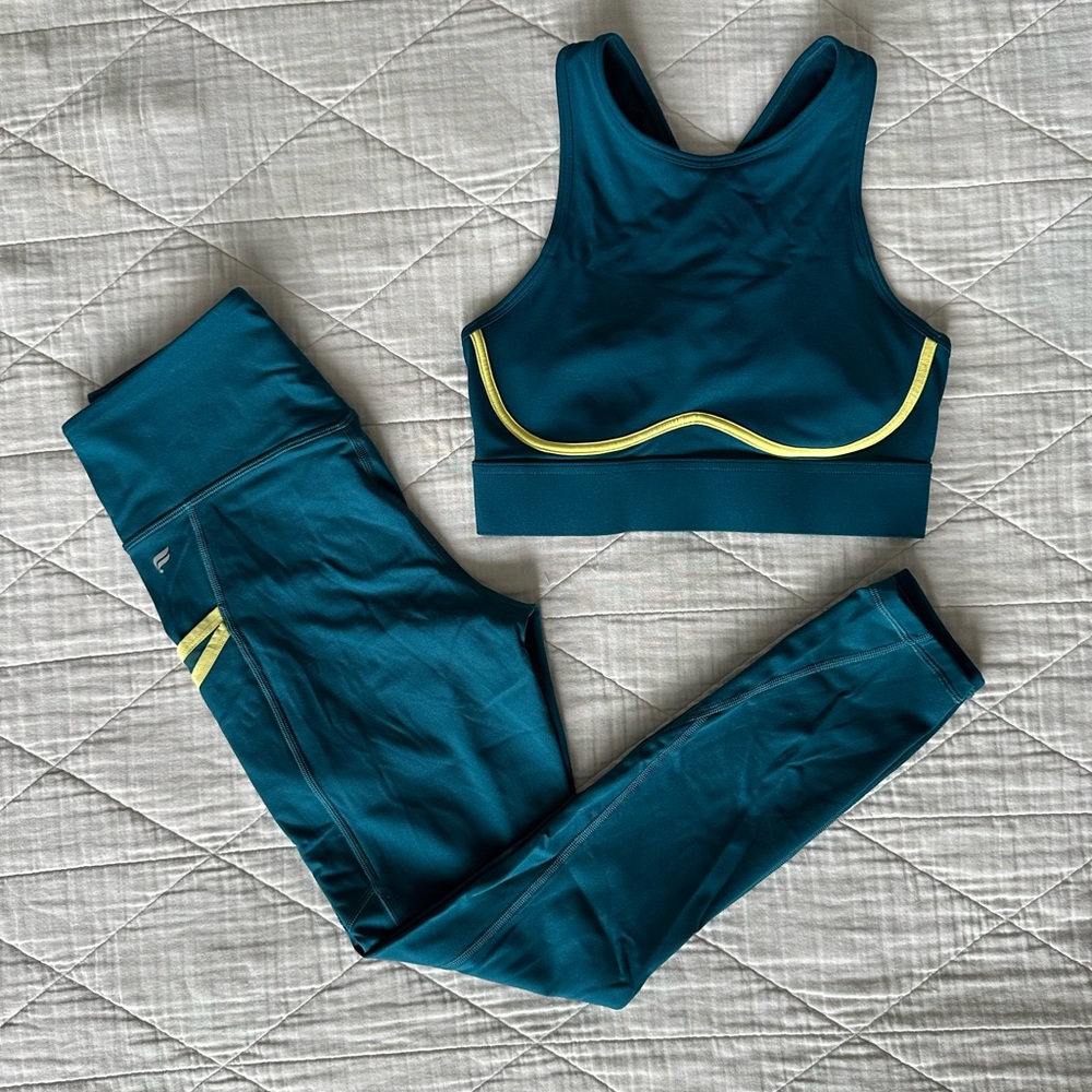 Teal and Yellow Fabletics High Impact Women's Activewear Set